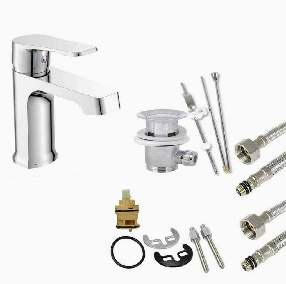 Rubinetto lavabo bagno modello Allure, quadrato cromato lucido - elegante e resistente