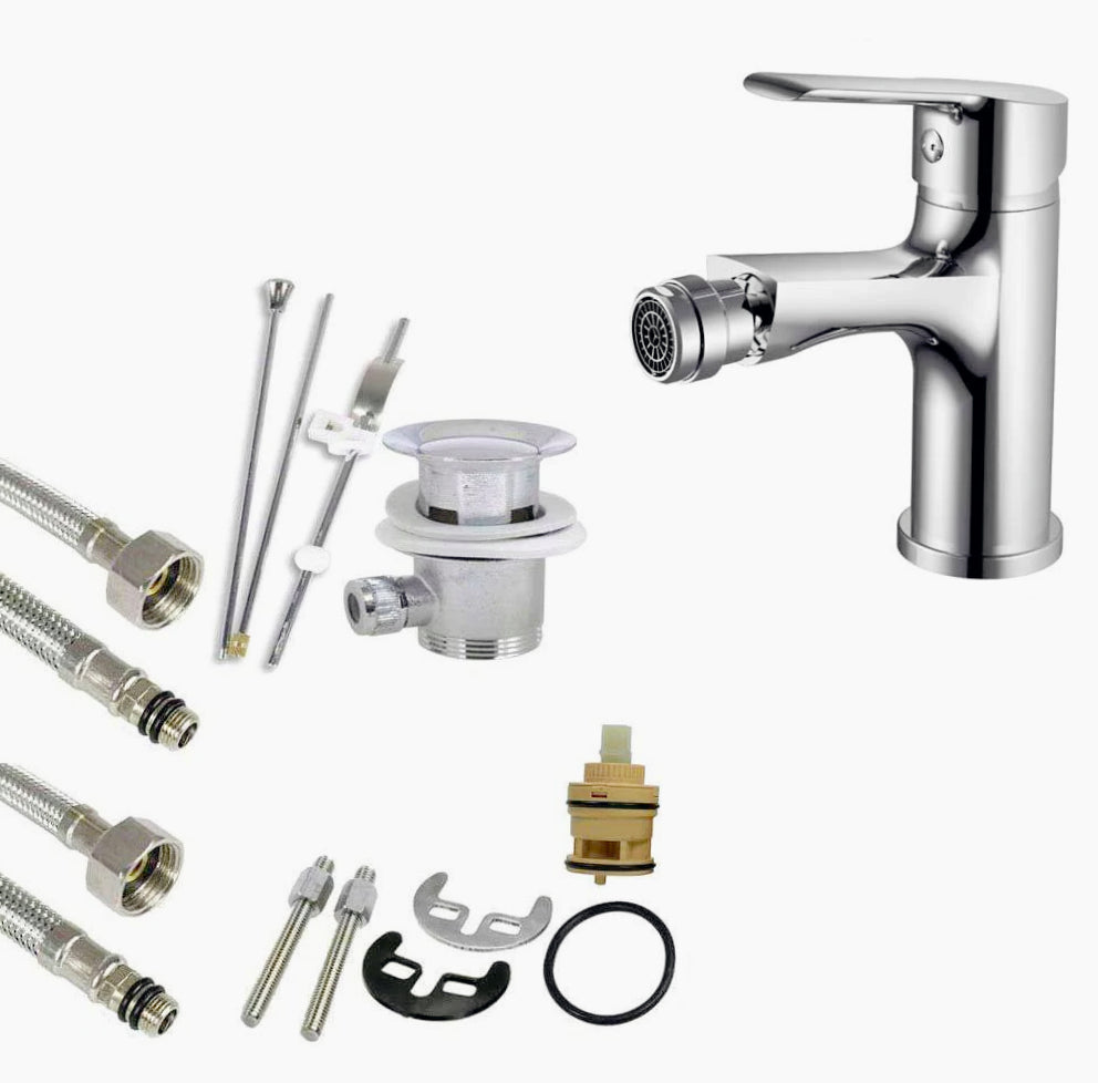 Rubinetto per bidet ottone cromato lucido, modello Roll - design moderno e sofisticato