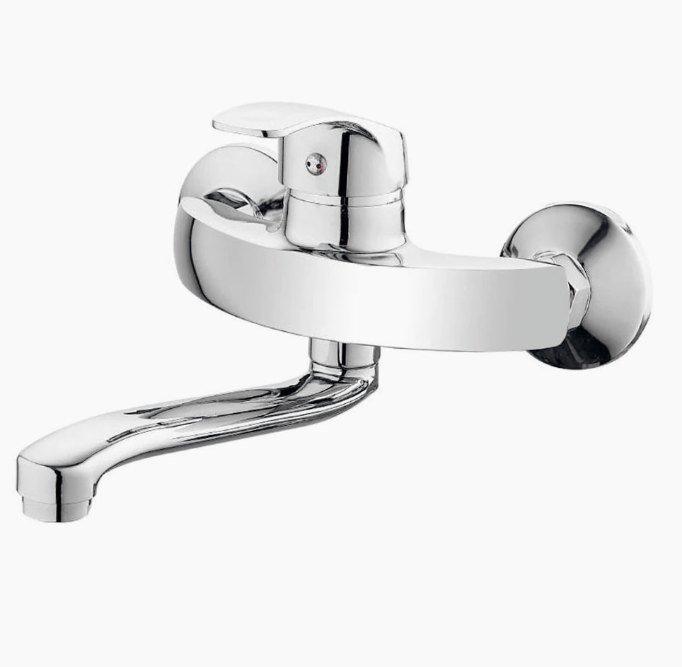 Rubinetto per cucina a parete miscelatore a canna lunga orientabile - design moderno