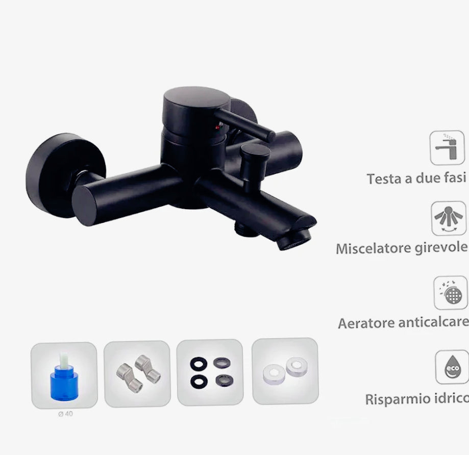 Rubinetto vasca modello Ray Black nero opaco, design elegante per bagno
