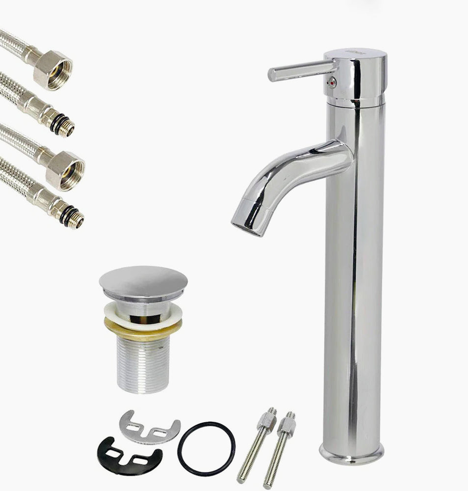 Rubinetto lavabo bagno modello Pisa, canna alta moderno - elegante e funzionale