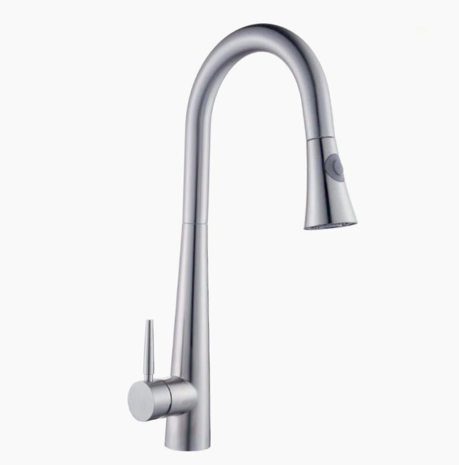 Rubinetto doccetta estraibile a canna alta 2 getti, argento satinato - elegante e funzionale