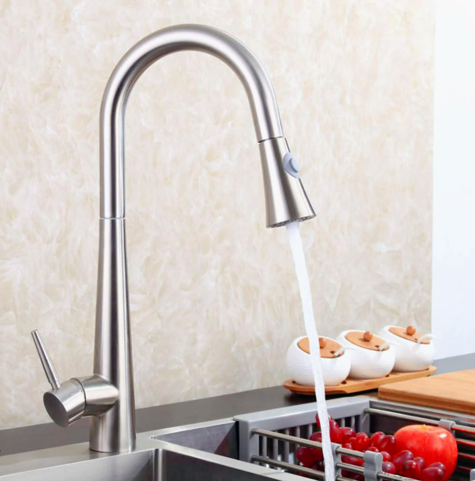 Rubinetto doccetta estraibile a canna alta 2 getti, argento satinato - elegante e funzionale