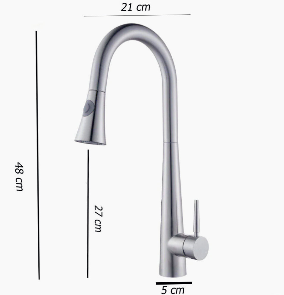 Rubinetto doccetta estraibile a canna alta 2 getti, argento satinato - elegante e funzionale