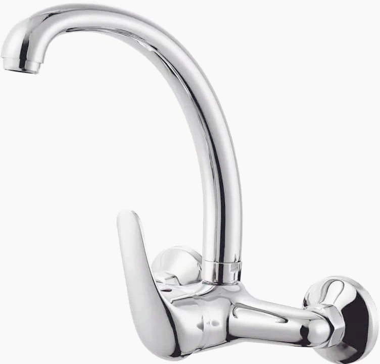 Rubinetto per cucina a parete due fori in ottone cromato - design classico e funzionale