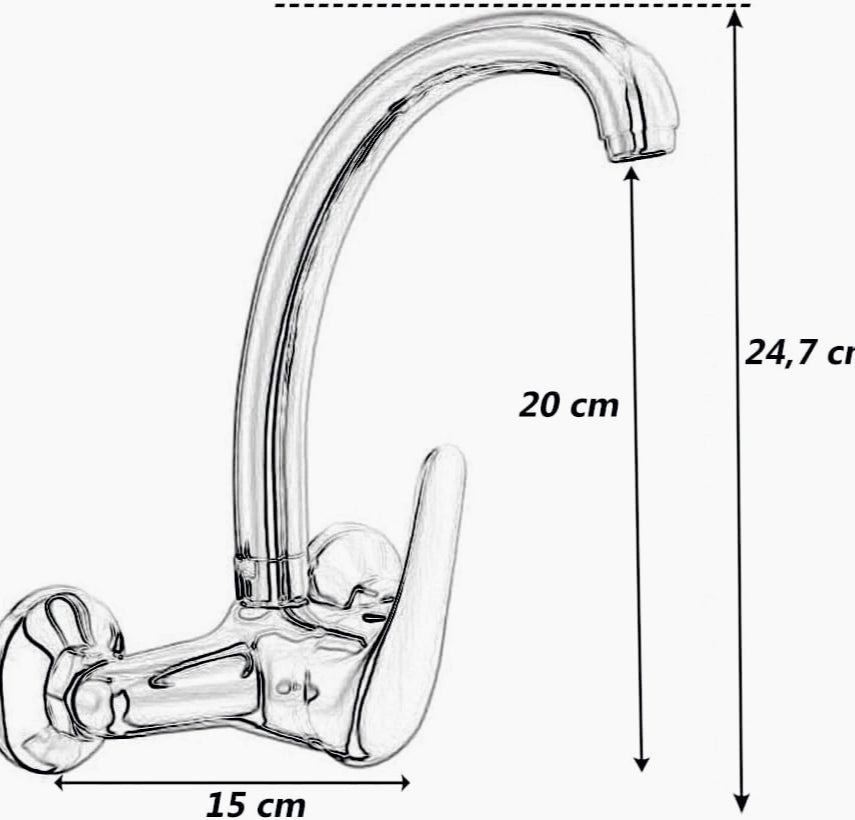 Rubinetto per cucina a parete due fori in ottone cromato - design classico e funzionale