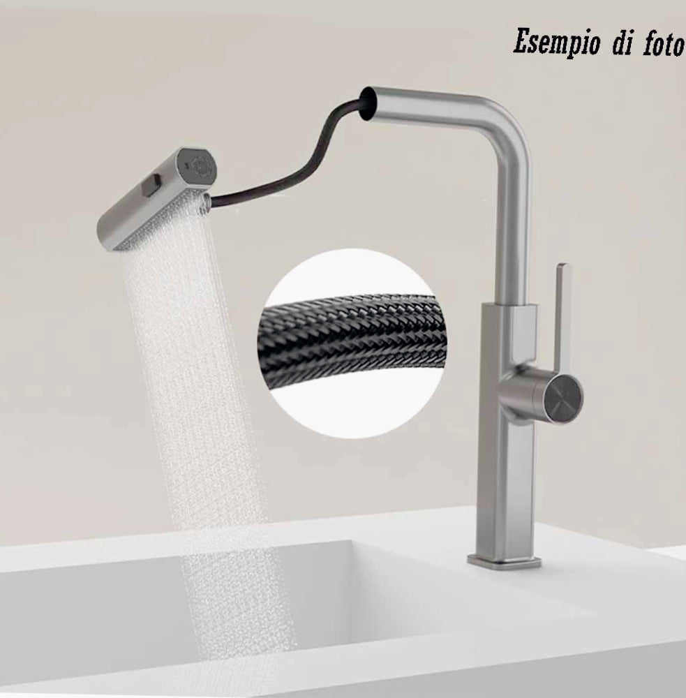 Rubinetto per cucina estraibile a 2 getti con erogatore girevole, cromato lucido - design pratico e curato