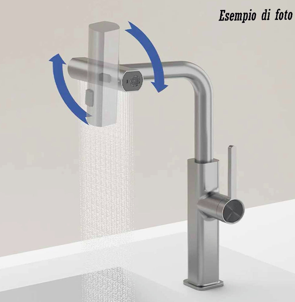 Rubinetto per cucina estraibile a 2 getti con erogatore girevole, cromato lucido - design pratico e curato