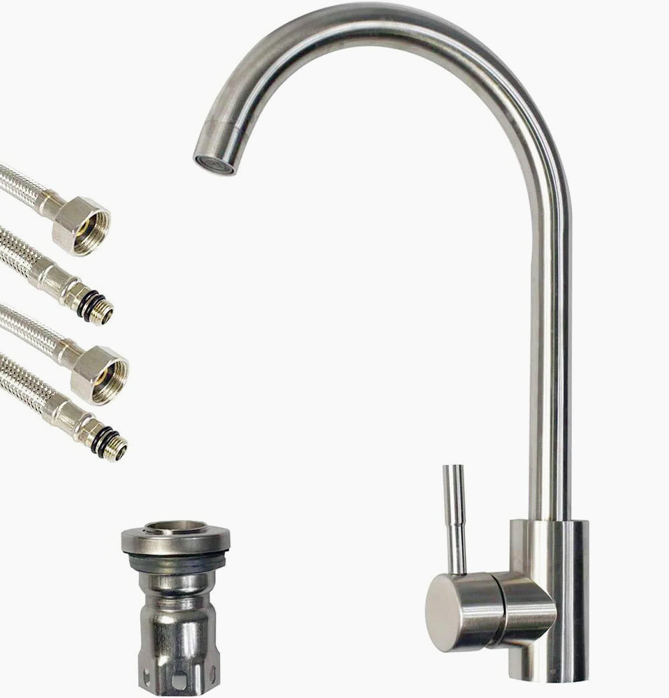 Rubinetto lavello cucina canna ottone cromato satinato - elegante e resistente - ambraled