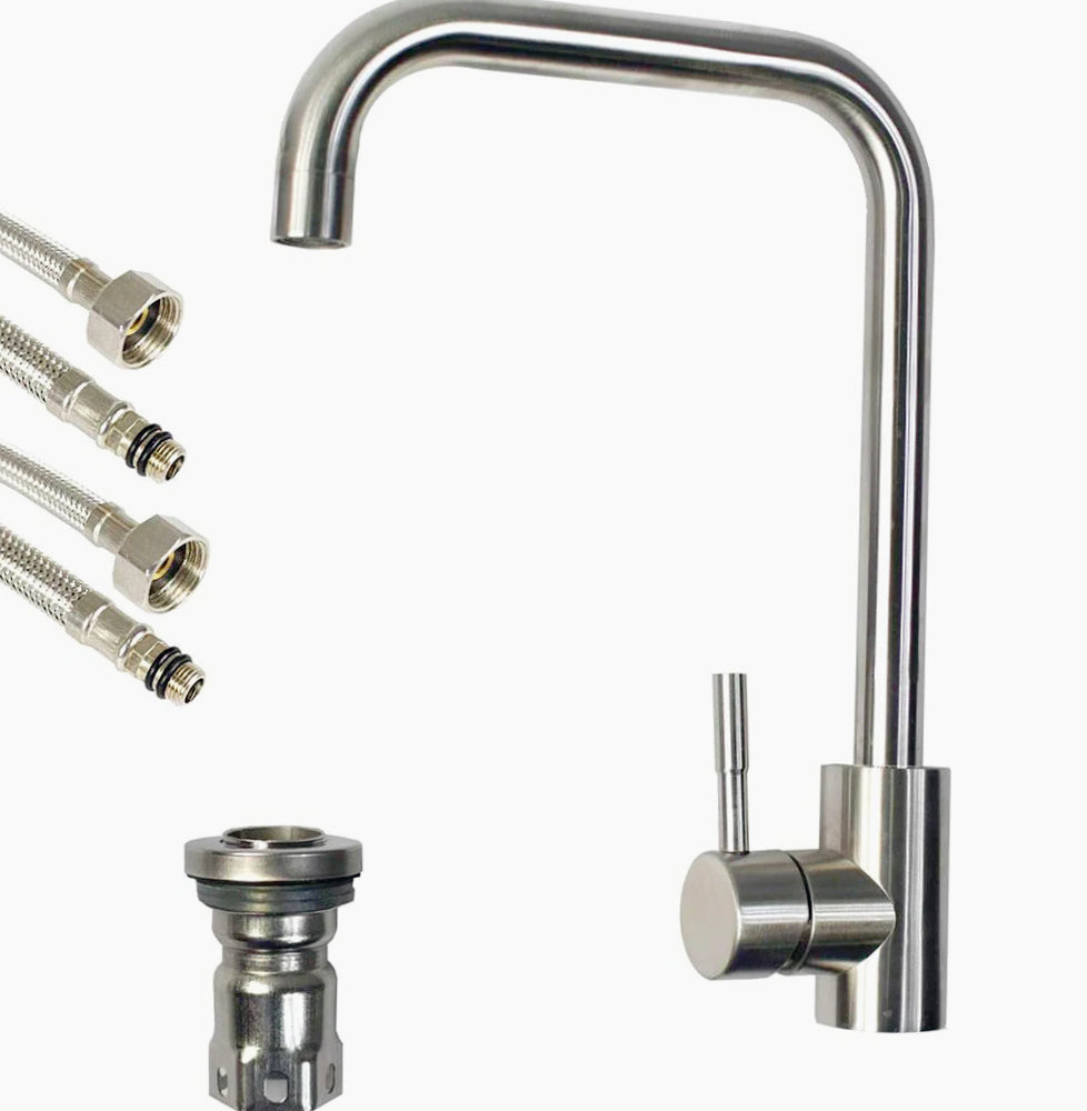 Rubinetto lavello cucina canna quadrata cromato satinato - moderno e resistente - ambraled