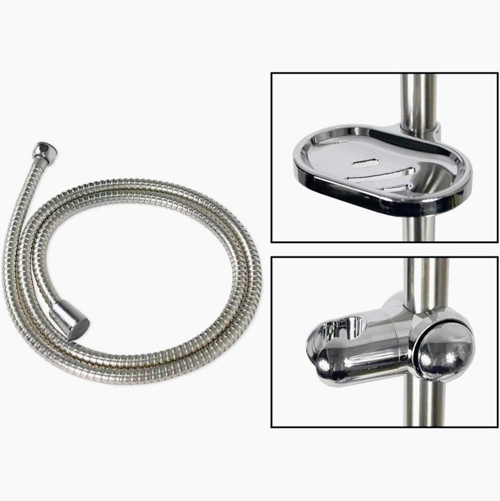 Saliscendi doccia moderno con asta a colonna, portasapone e soffione multigetto - ambraled