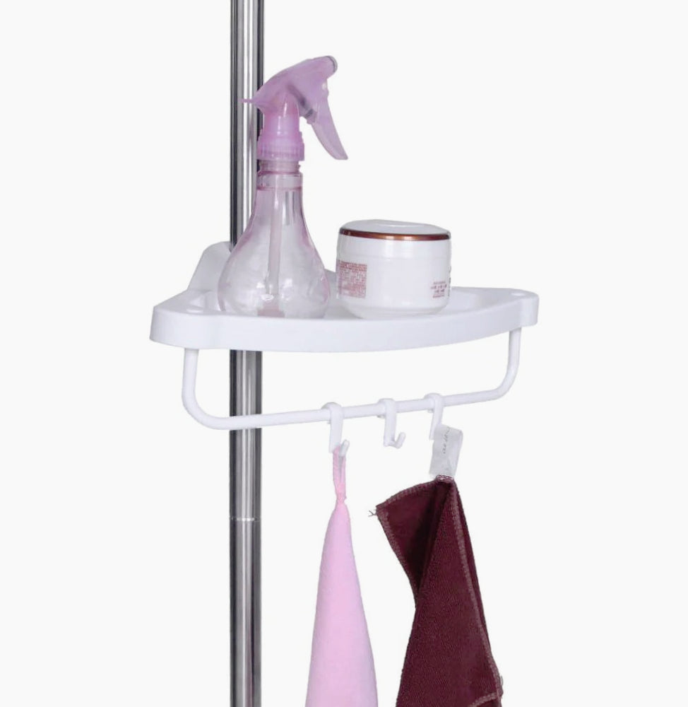 Scaffale angolare telescopico 4 ripiani da bagno/doccia con 4 ganci - ambraled