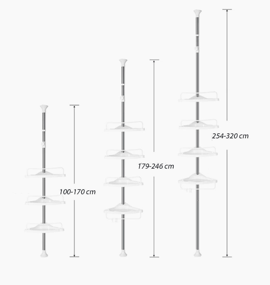 Scaffale angolare telescopico 4 ripiani da bagno/doccia con 4 ganci - ambraled
