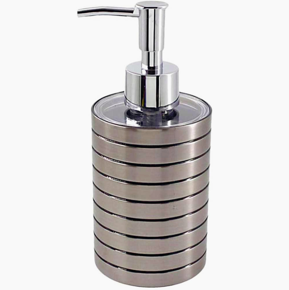 Set accessori bagno 3 pezzi in argento a righe: dispenser, bicchiere e piattino - ambraled
