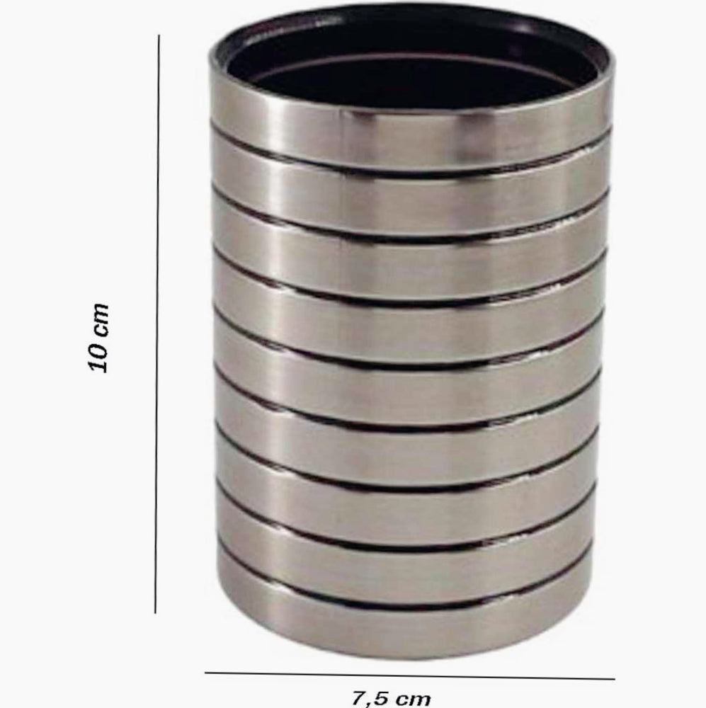 Set accessori bagno 3 pezzi in argento a righe: dispenser, bicchiere e piattino - ambraled
