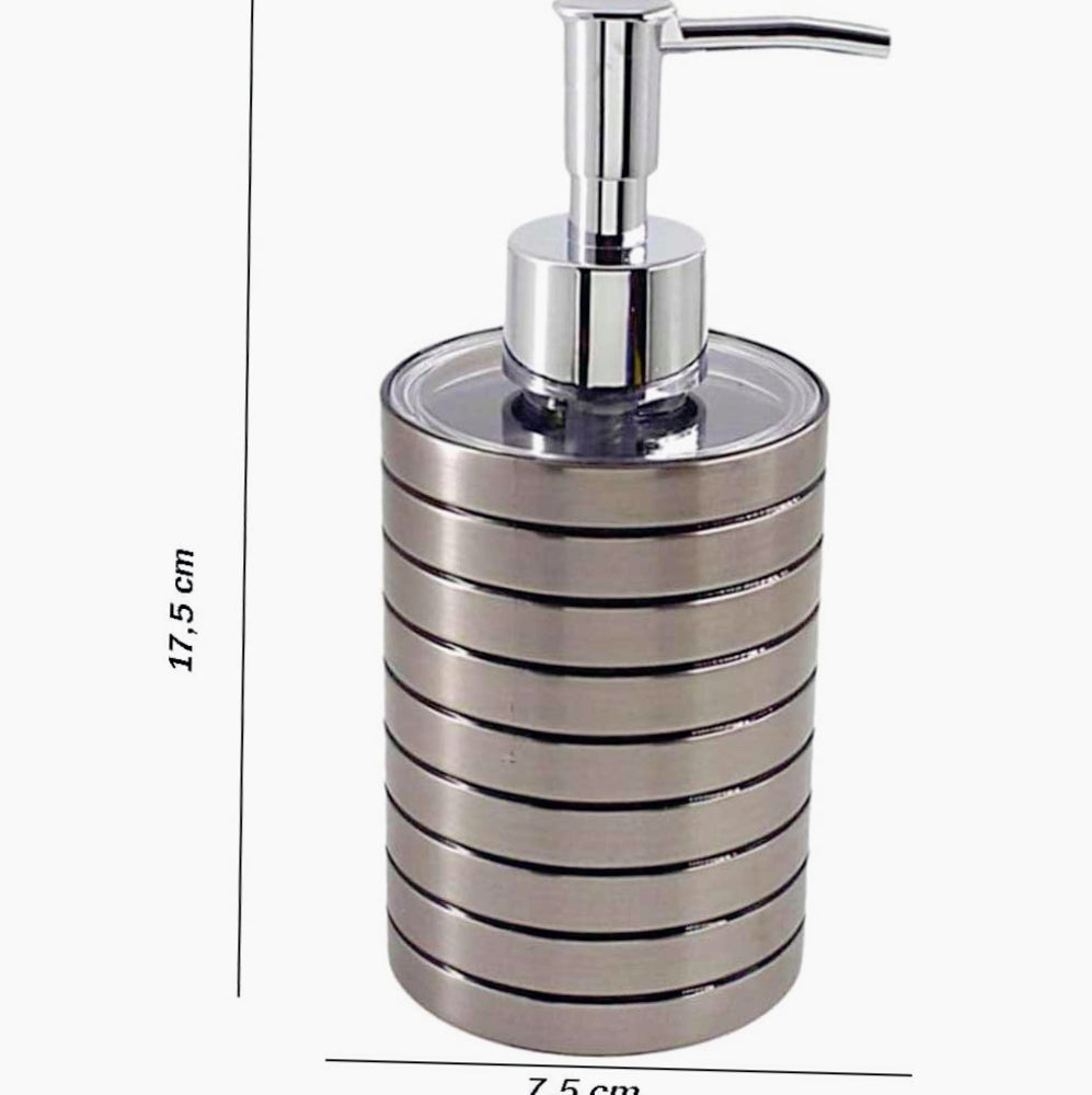 Set accessori bagno 3 pezzi in argento a righe: dispenser, bicchiere e piattino - ambraled