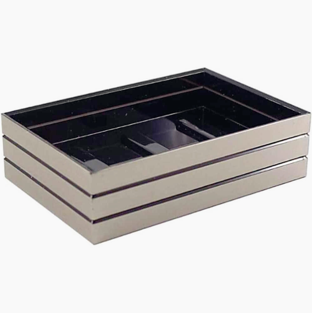 Set accessori bagno 3 pezzi in argento a righe: dispenser, bicchiere e piattino - ambraled