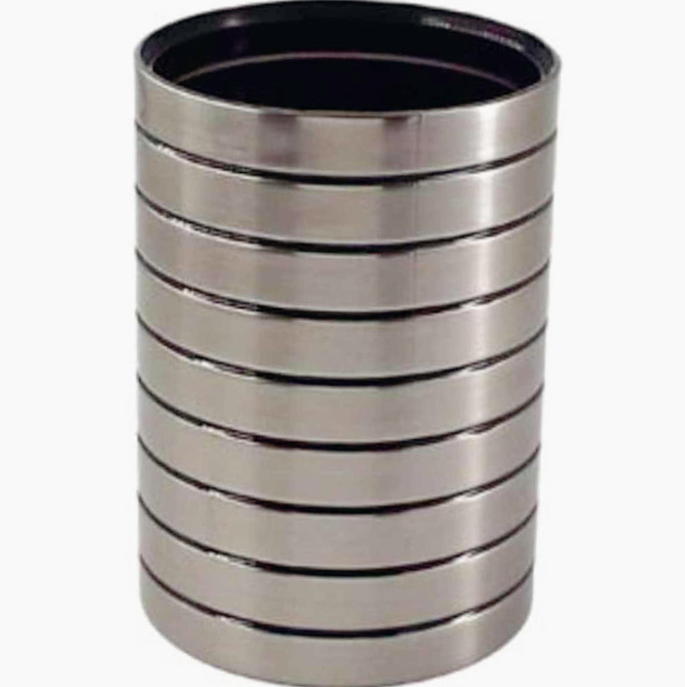Set accessori bagno 3 pezzi in argento a righe: dispenser, bicchiere e piattino - ambraled