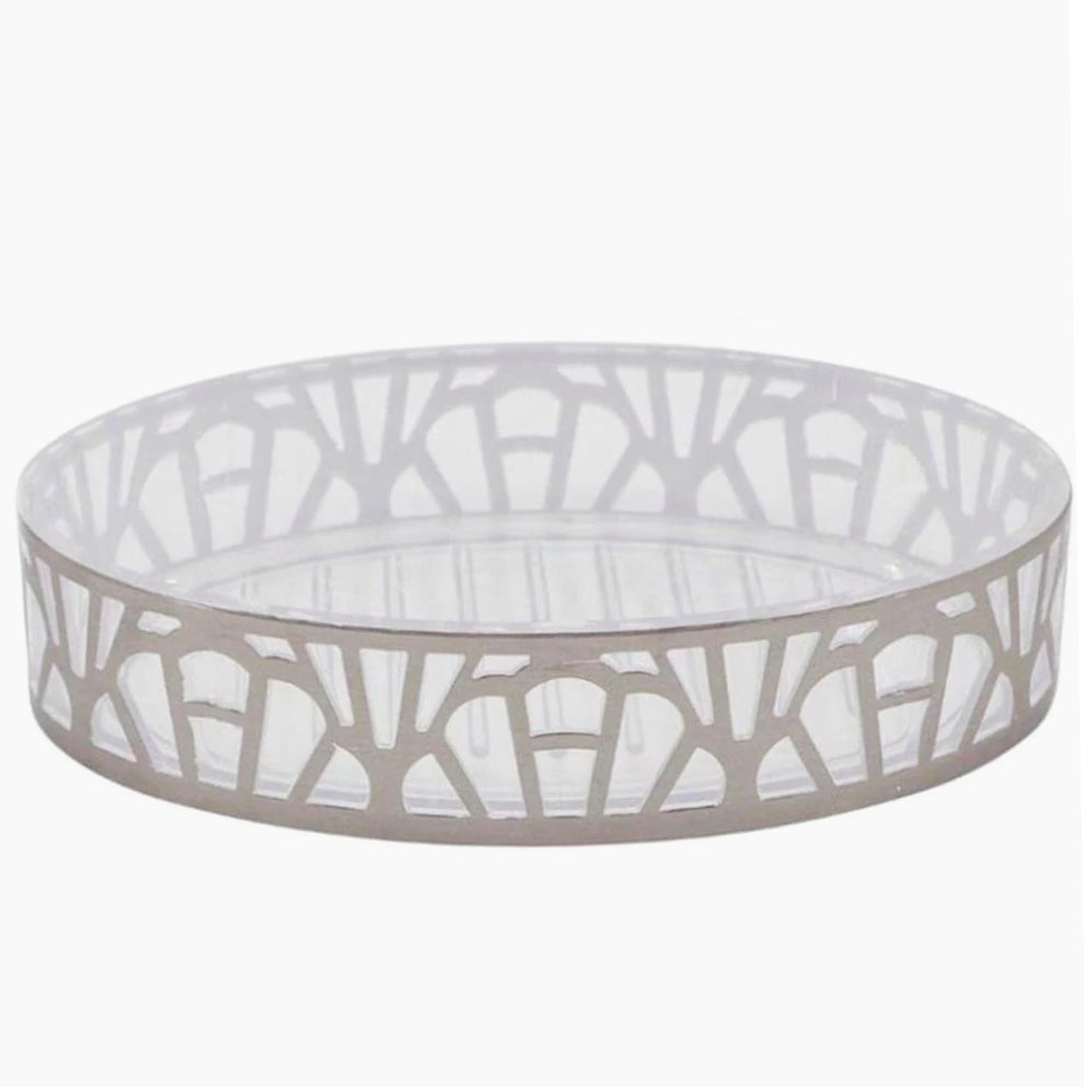 Set accessori bagno 3 pezzi in argento: dispenser, bicchiere e piattino - ambraled
