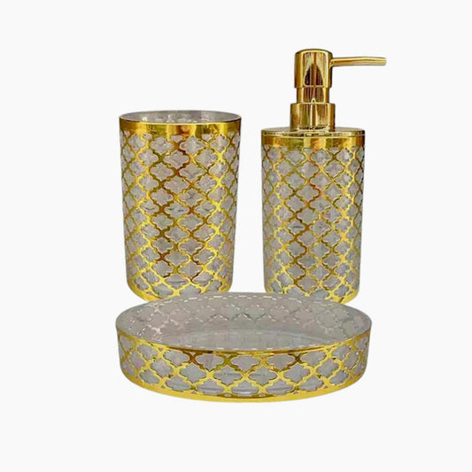 Set accessori bagno 3 pezzi in oro: dispenser, bicchiere e piattino - ambraled