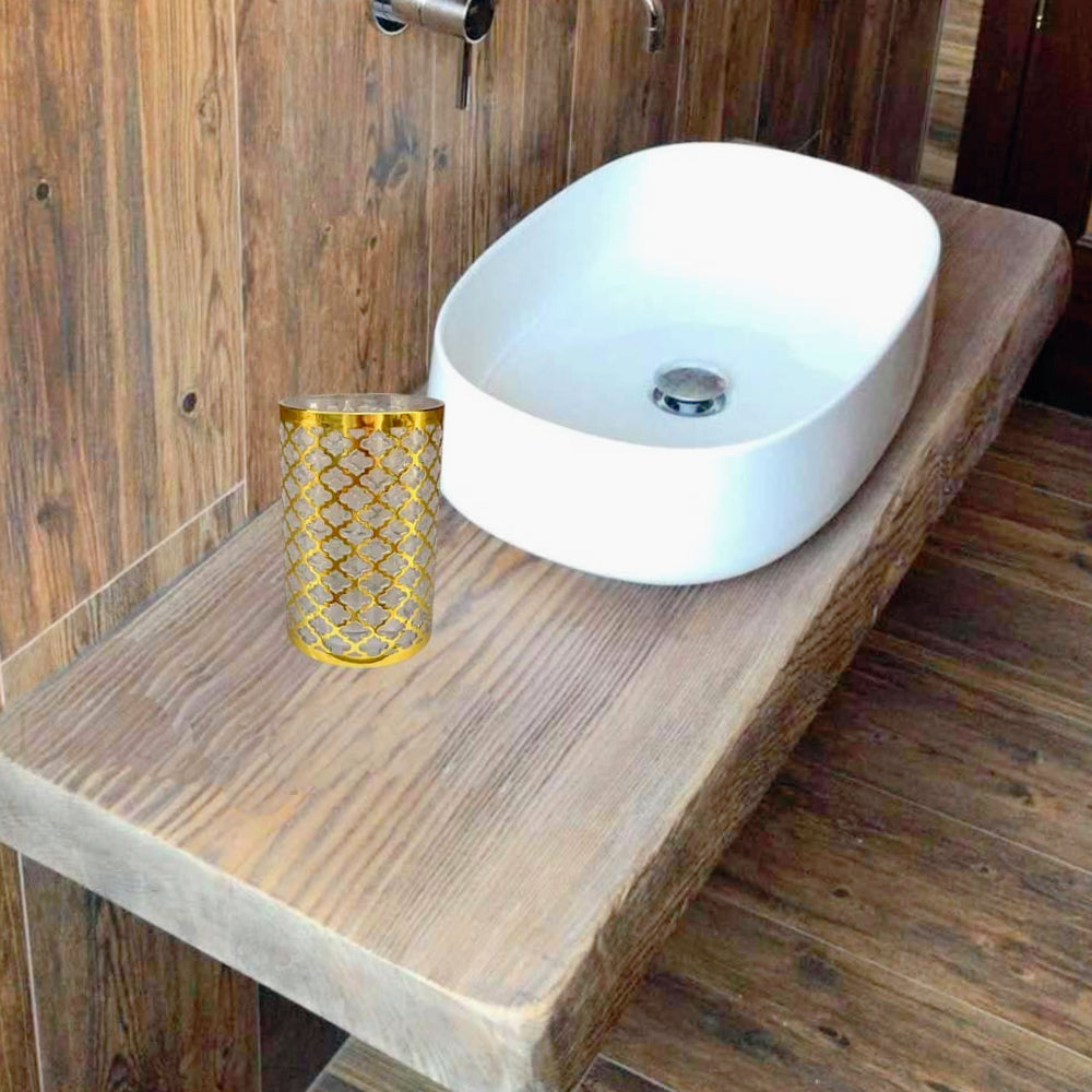 Set accessori bagno 3 pezzi in oro: dispenser, bicchiere e piattino - ambraled