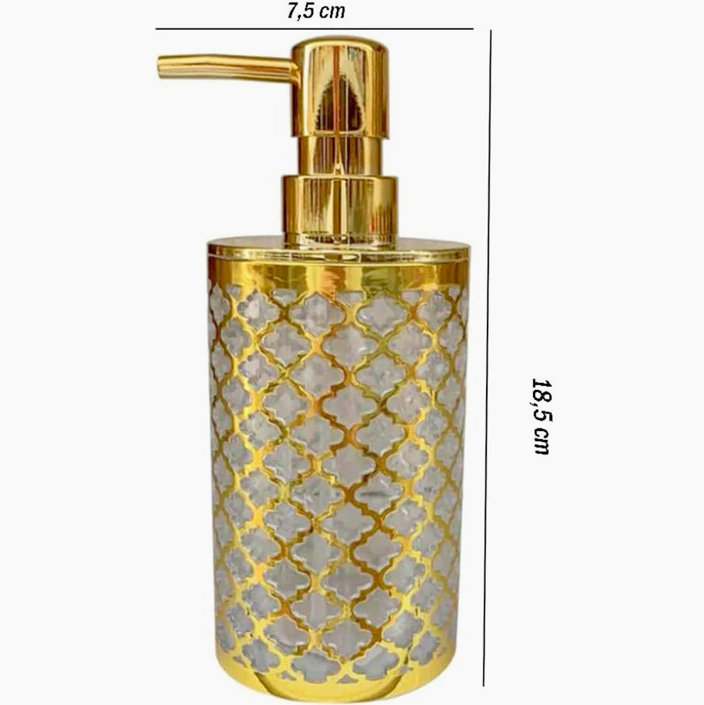 Set accessori bagno 3 pezzi in oro: dispenser, bicchiere e piattino - ambraled