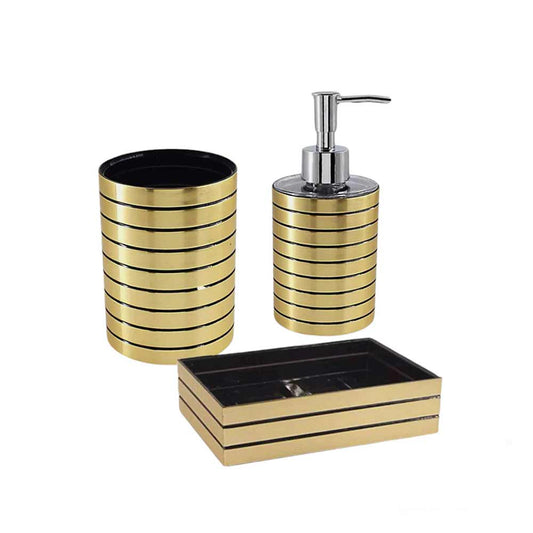 Set accessori bagno 3 pezzi oro a righe dispenser bicchiere piattino - ambraled
