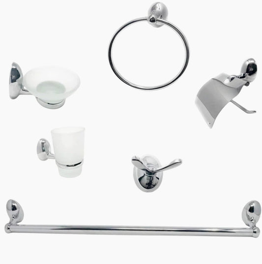 Set bagno moderno 6 pezzi in acciaio cromato e vetro satinato - ambraled