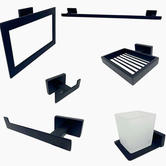 Set bagno moderno 6 pezzi in acciaio nero e vetro satinato (rettangolare) - ambraled