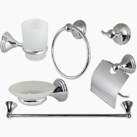 Set completo 6 accessori in acciaio cromato e vetro satinato - ambraled