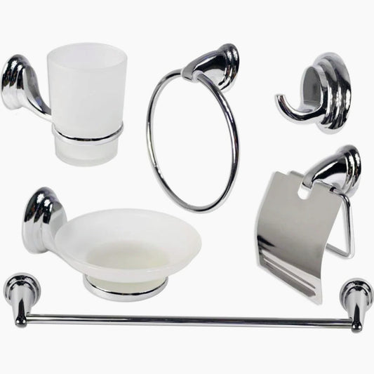 Set di 6 accessori bagno in acciaio cromato e vetro satinato opaco - ambraled