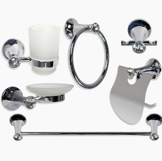 Set bagno 6 pezzi in acciaio lucido con punti luce e cristalli acrilici - ambraled