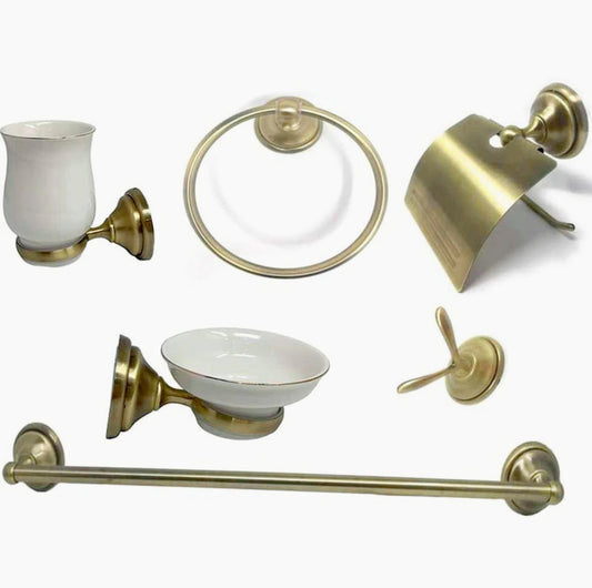 Set bagno classico in oro satinato e vetro 6 pezzi accessori bagno - ambraled