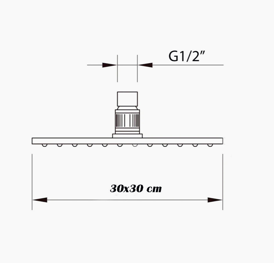 Soffione per doccia slim quadrato 30x30 cm – Effetto pioggia, cromato, attacco 1/2' - ambraled