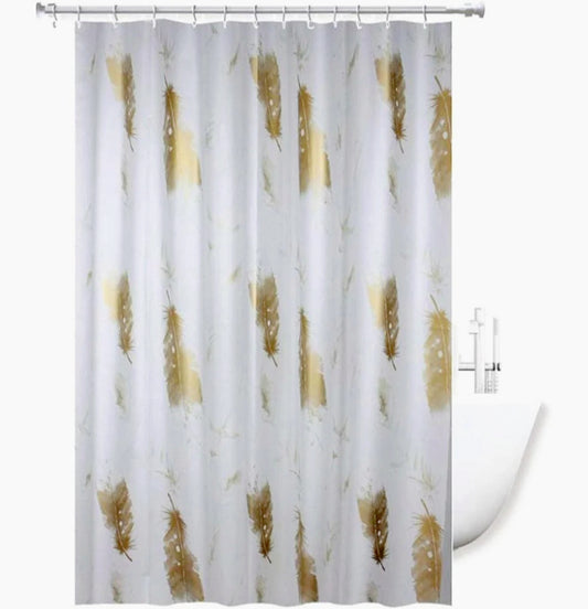 Doccia impermeabile PVC 200x180cm – 12 ganci motivo foglie oro - ambraled