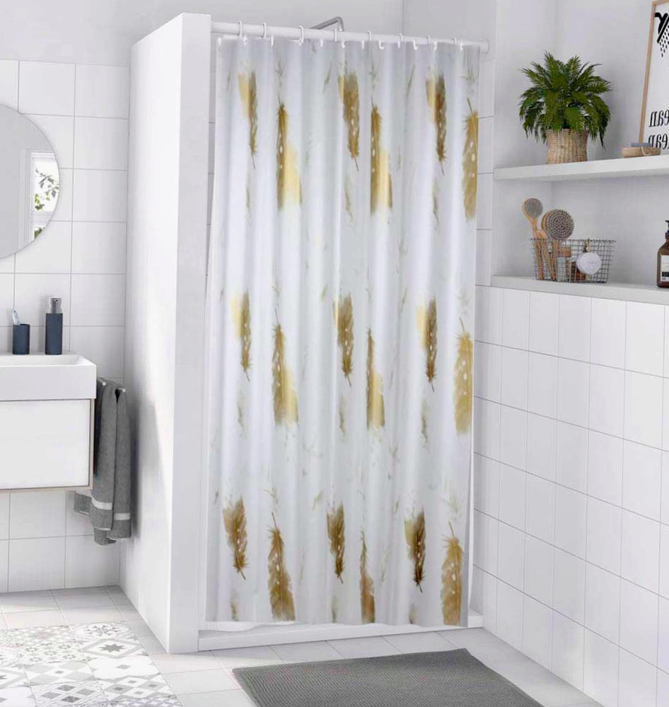 Doccia impermeabile PVC 200x180cm – 12 ganci motivo foglie oro - ambraled