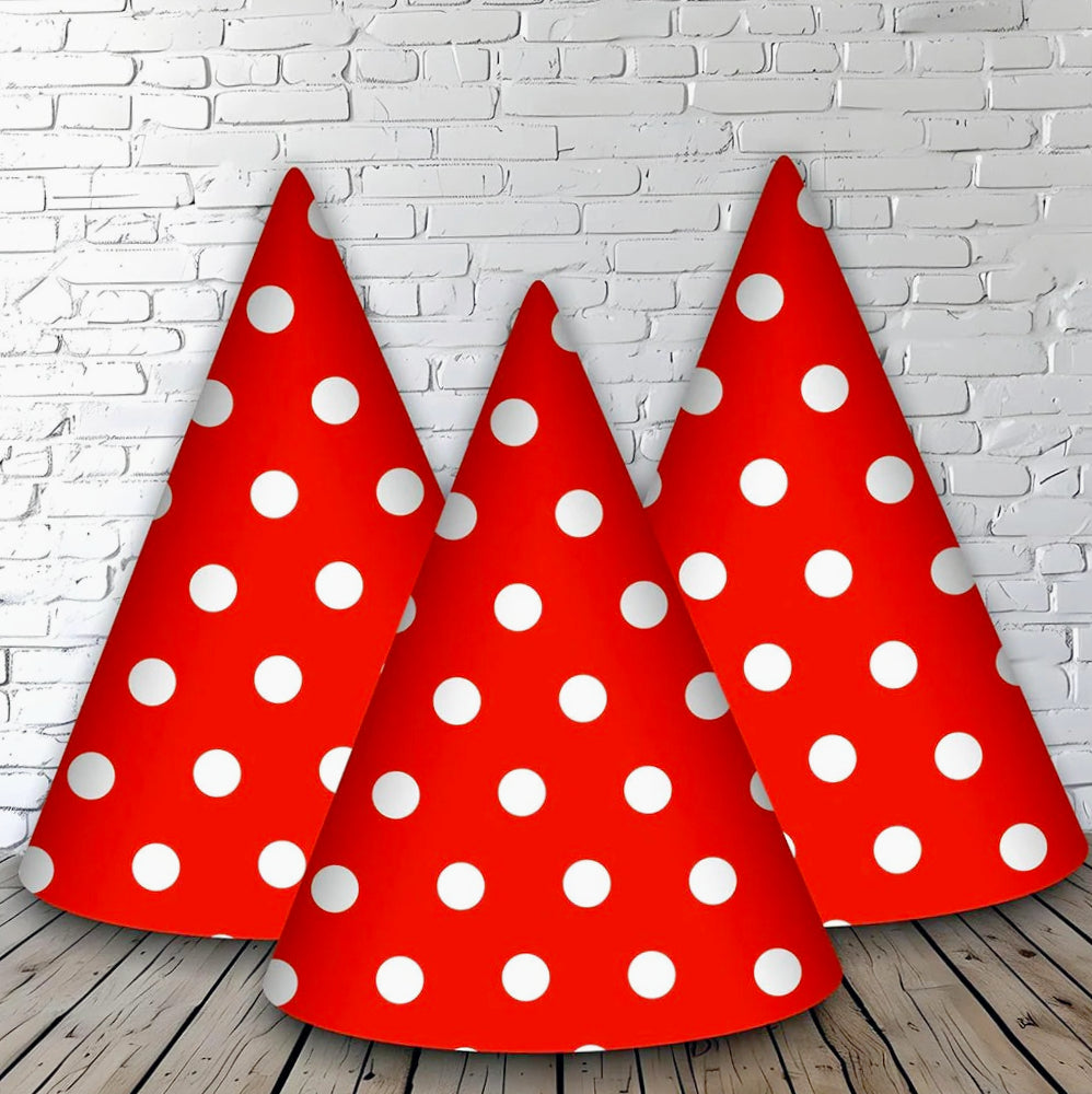 Cappellini carta 12 pezzi – a cono rosso con pois per feste - ambraled