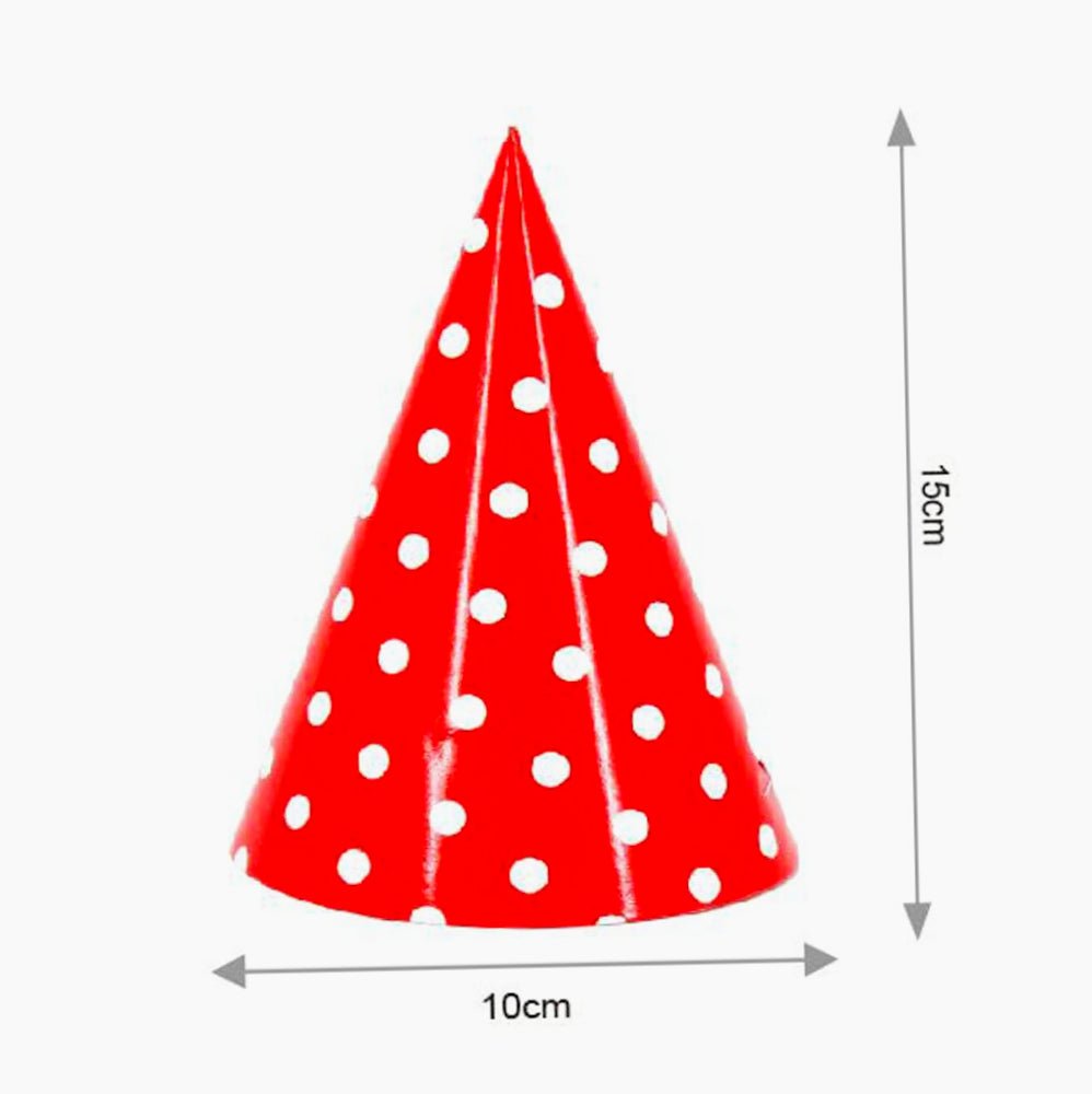 Cappellini carta 12 pezzi – a cono rosso con pois per feste - ambraled