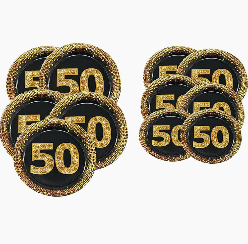 28 piatti di carta nero e oro per compleanni 30 40 50 anni (58 caratteri) - ambraled