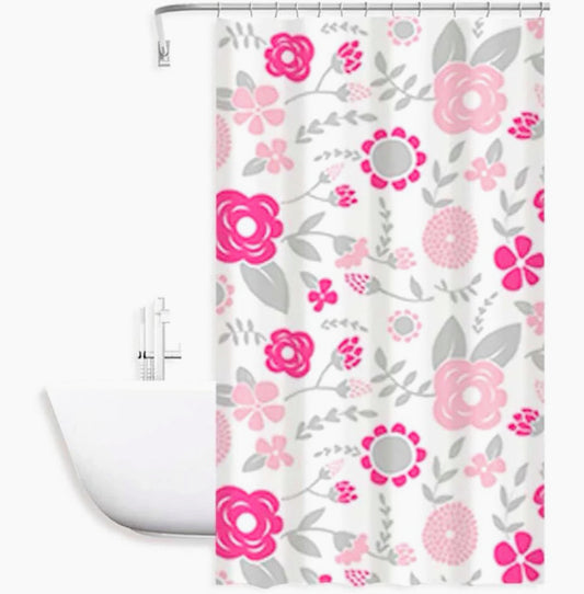 Tenda da doccia impermeabile in PVC – 180×180 cm, 12 ganci, motivo fiori rosa