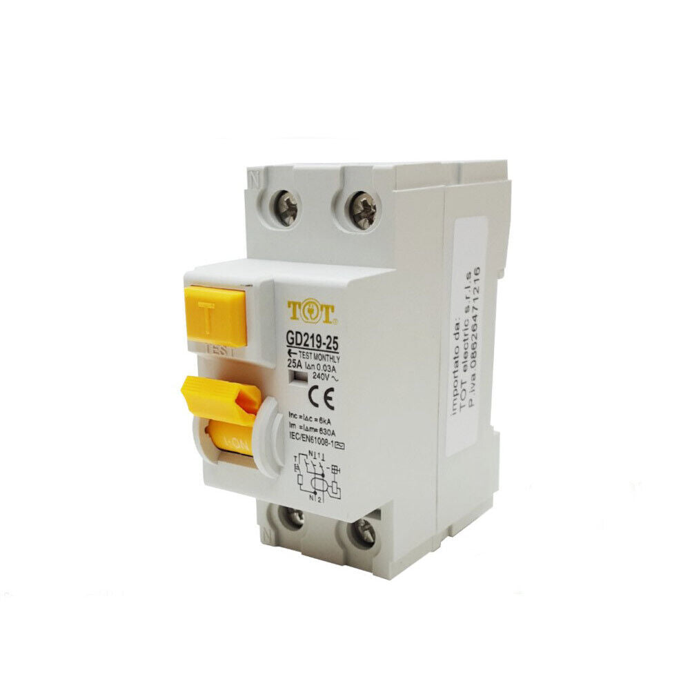 Interruttore differenziale 2P+N 6kA – 10-63A per quadro elettrico - ambraled