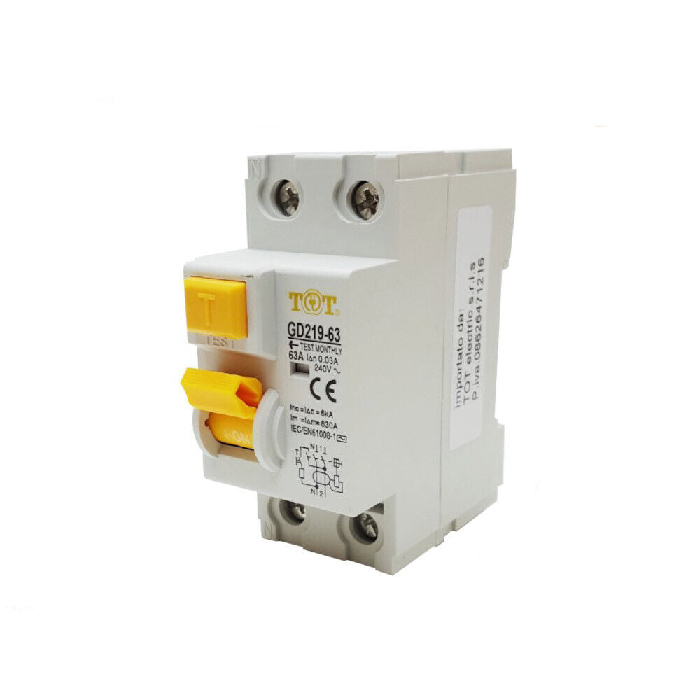 Interruttore differenziale 2P+N 6kA – 10-63A per quadro elettrico - ambraled