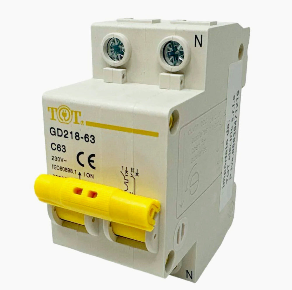 Interruttore magnetotermico 2P+N 6kA – 10-63A per quadro elettrico - ambraled
