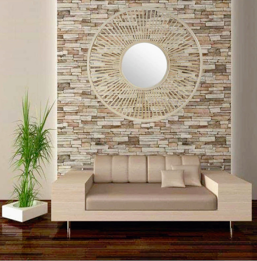 Specchio stile boho chic tondo in legno di bambù – Disponibile in varie misure