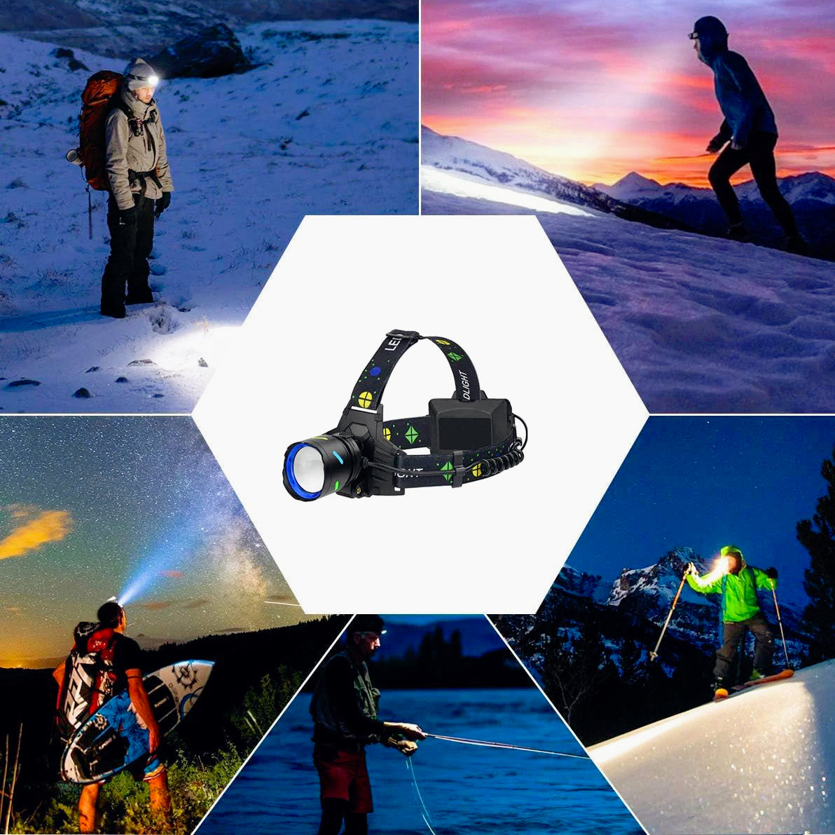 Torcia frontale ricaricabile a 1 LED – Con zoom e 4 modalità di luce