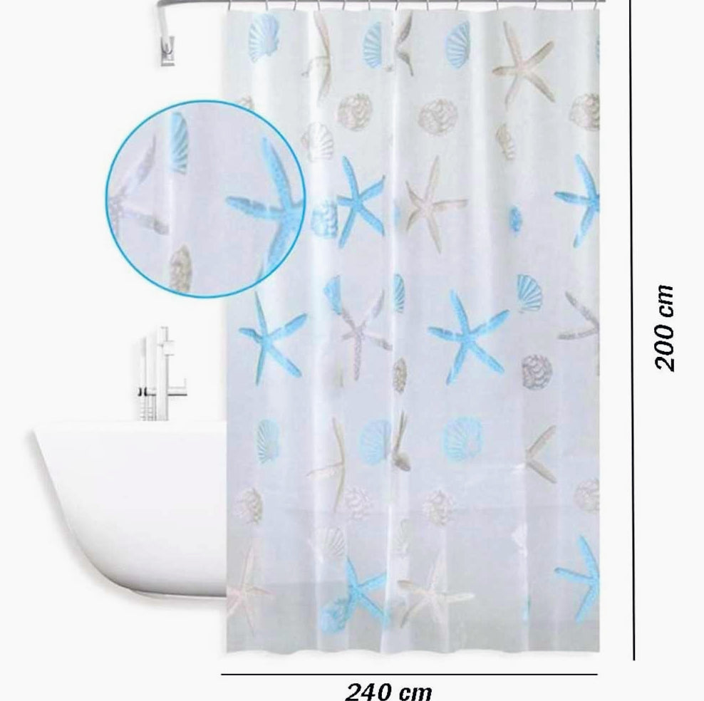 Tenda da doccia impermeabile in PVC – 200×240 cm, 12 ganci, motivo stelle marine