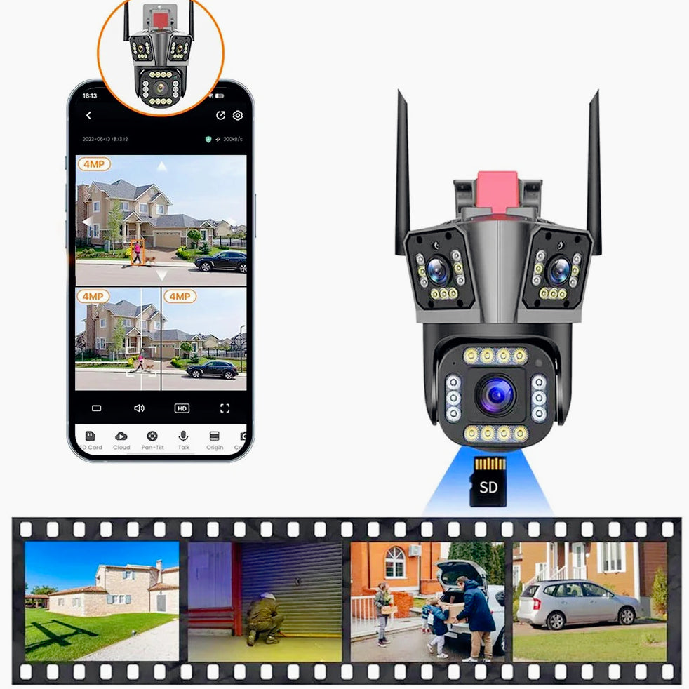Telecamera Wi-Fi 3 obiettivi 4K Smart PTZ con allarme – Protezione IP66