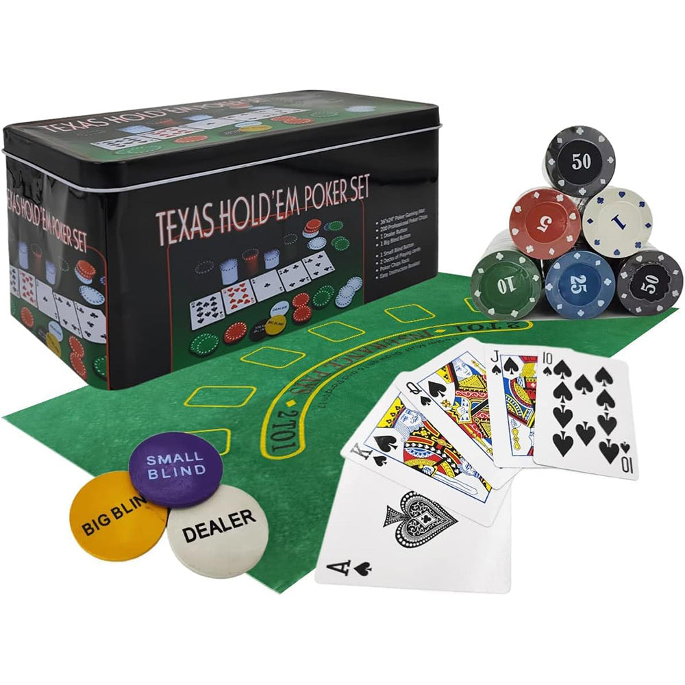 Set da poker 200 fiches valore in euro 2 mazzi di carte 1 panno verde