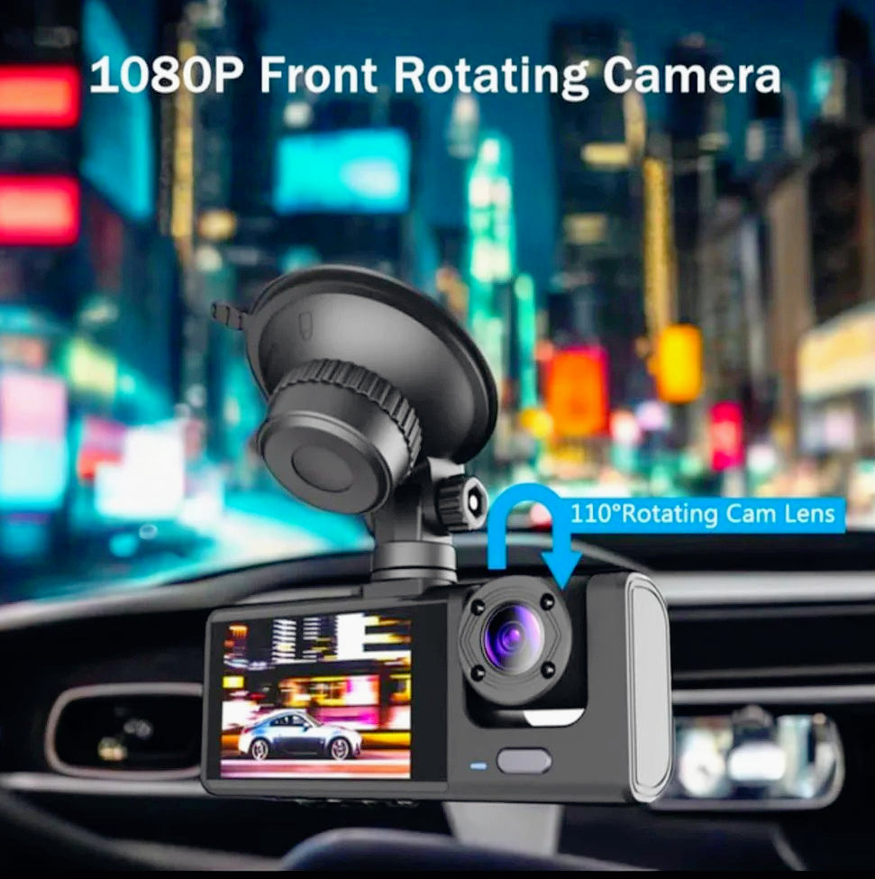 Dash Cam 3 telecamere – HD 1080p con visione notturna e ventosa - ambraled