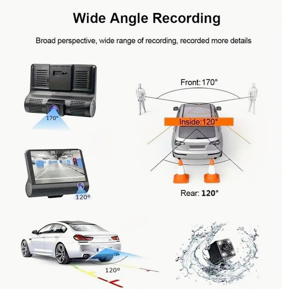 Dash Cam 4" 3 telecamere – HD 1080p con visione notturna - ambraled